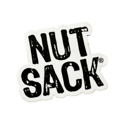 Sticker with 'NUT SACK' text on a white background