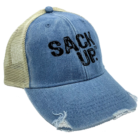 Light Blue Denim SACKUP Snapback Hat - Nutsack Nuts