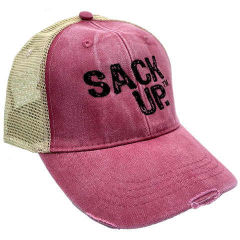 Light Red Denim SACKUP Snapback Hat - Nutsack Nuts